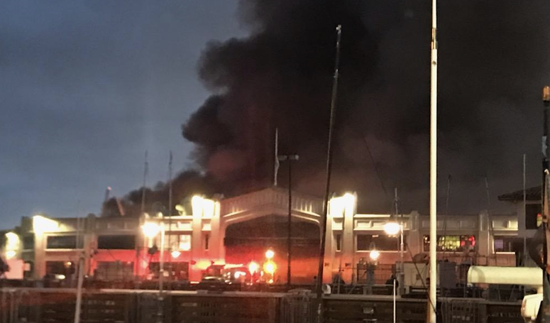 A view of the front of Pier 45 as the fire started Saturday morning.